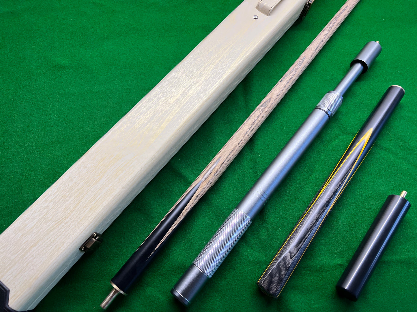 HANDMADE EBONY 3/4 JOINTED SNOOKER CUE 9.5MM TIP WD29 COMPLETE SET WITH CASE AND TELESCOPIC EXTENSION