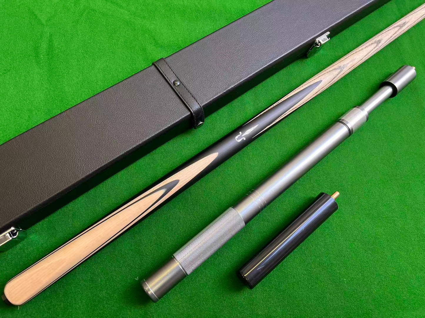 Handmade Ebony & Ash One-Piece Snooker Cue Set | Case & Extensions Included