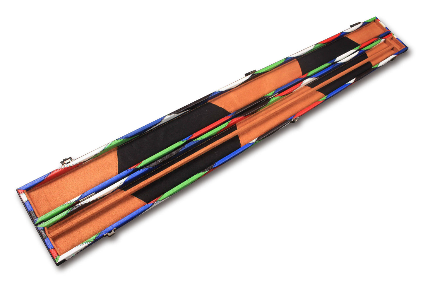 3/4 HARLEQUIN HANDMADE HARD DIAMOND CUE CASE MULTI COLOURED - SNOOKER OR POOL CUES E6121-2