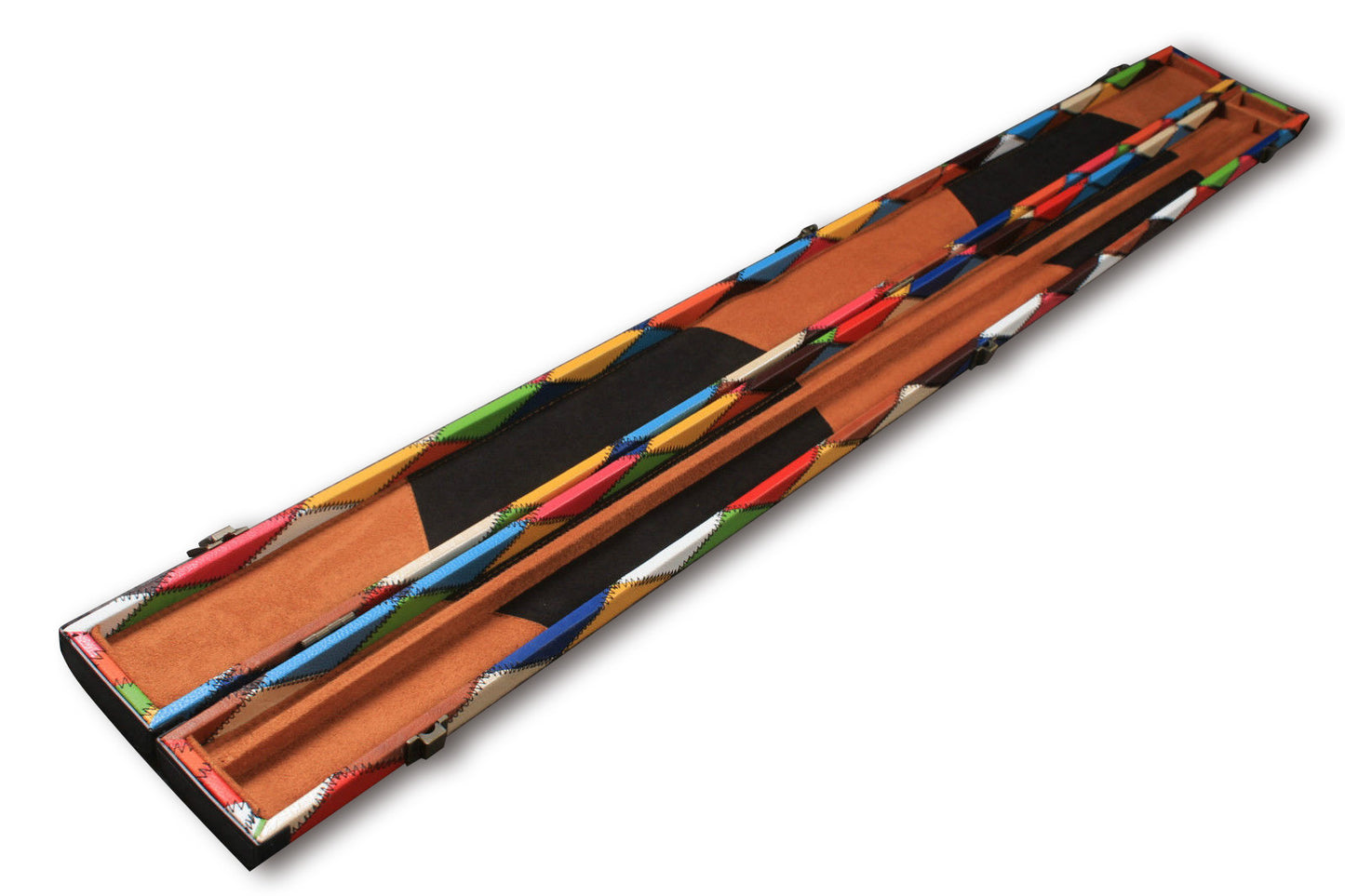 3/4 HARLEQUIN HANDMADE HARD DIAMOND CUE CASE MULTI COLOURED - SNOOKER OR POOL CUES E6121-5