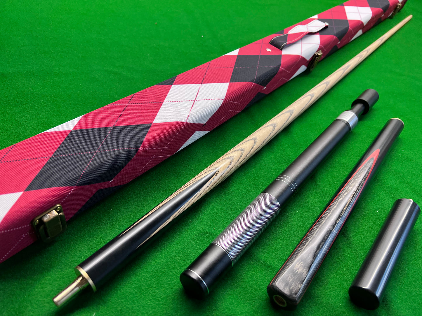 HANDMADE EBONY 3/4 JOINTED SNOOKER CUE 8.5MM TIP WD31 COMPLETE SET WITH CASE AND TELESCOPIC EXTENSION