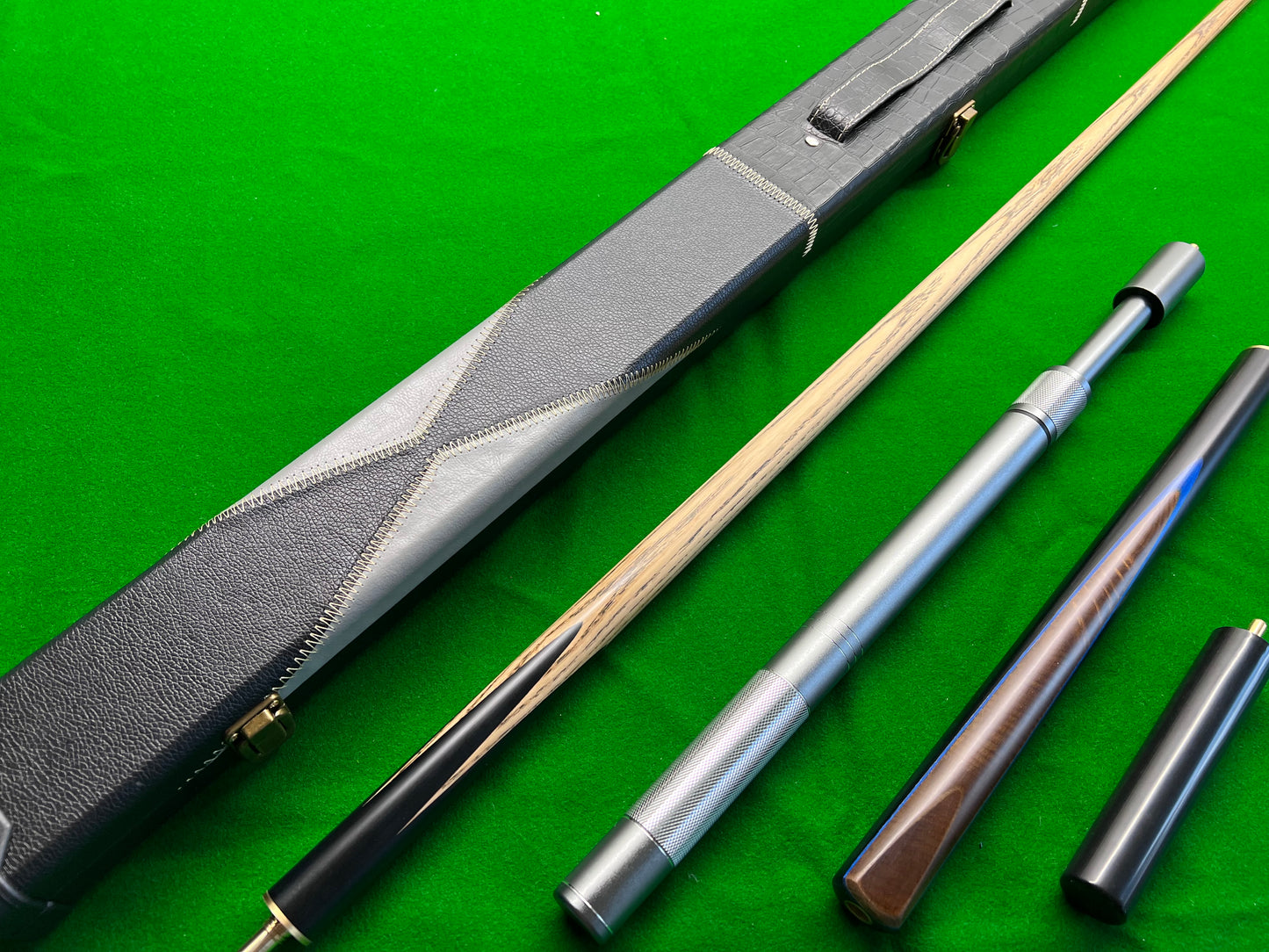 HANDMADE EBONY 3/4 JOINTED SNOOKER CUE 58.5" WD27 COMPLETE SET WITH CASE AND TELESCOPIC EXTENSION