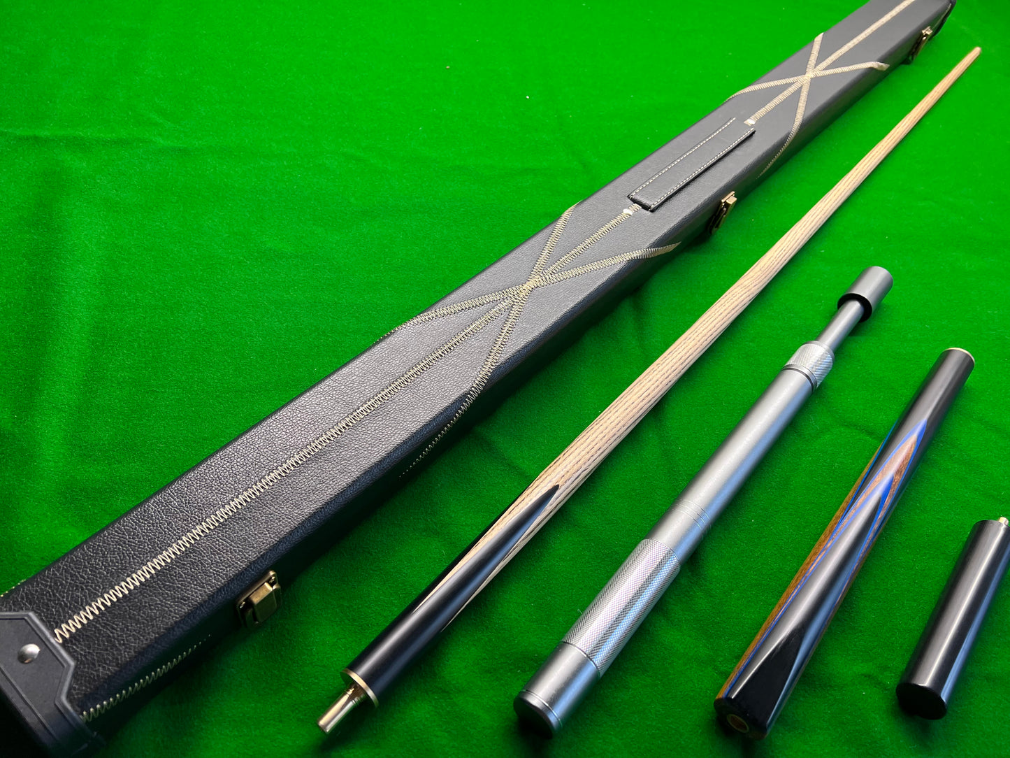 HANDMADE EBONY 3/4 JOINTED SNOOKER CUE 58.5" WD28 COMPLETE SET WITH CASE AND TELESCOPIC EXTENSION