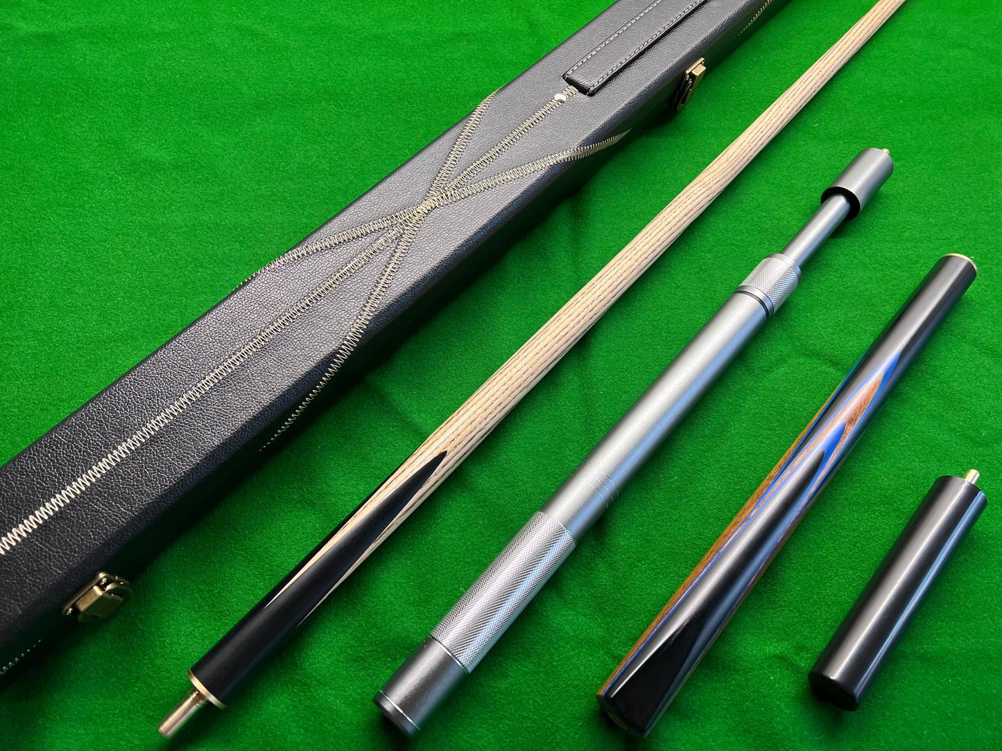 HANDMADE EBONY 3/4 JOINTED SNOOKER CUE 58.5" WD28 COMPLETE SET WITH CASE AND TELESCOPIC EXTENSION