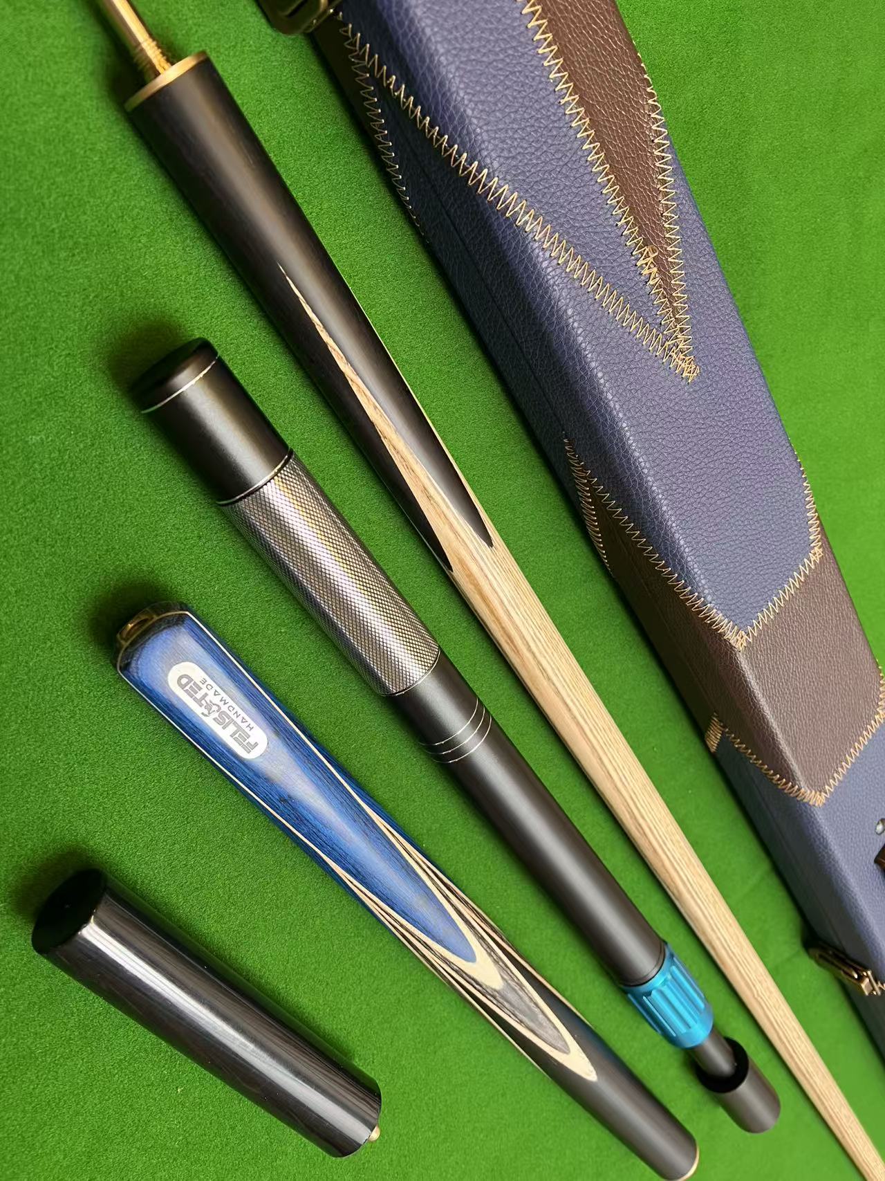 58“ FELIS N TED HANDMADE EBONY 3/4 JOINTED SNOOKER CUE COMPLETE SET WITH CASE AND TELESCOPIC EXTENSION