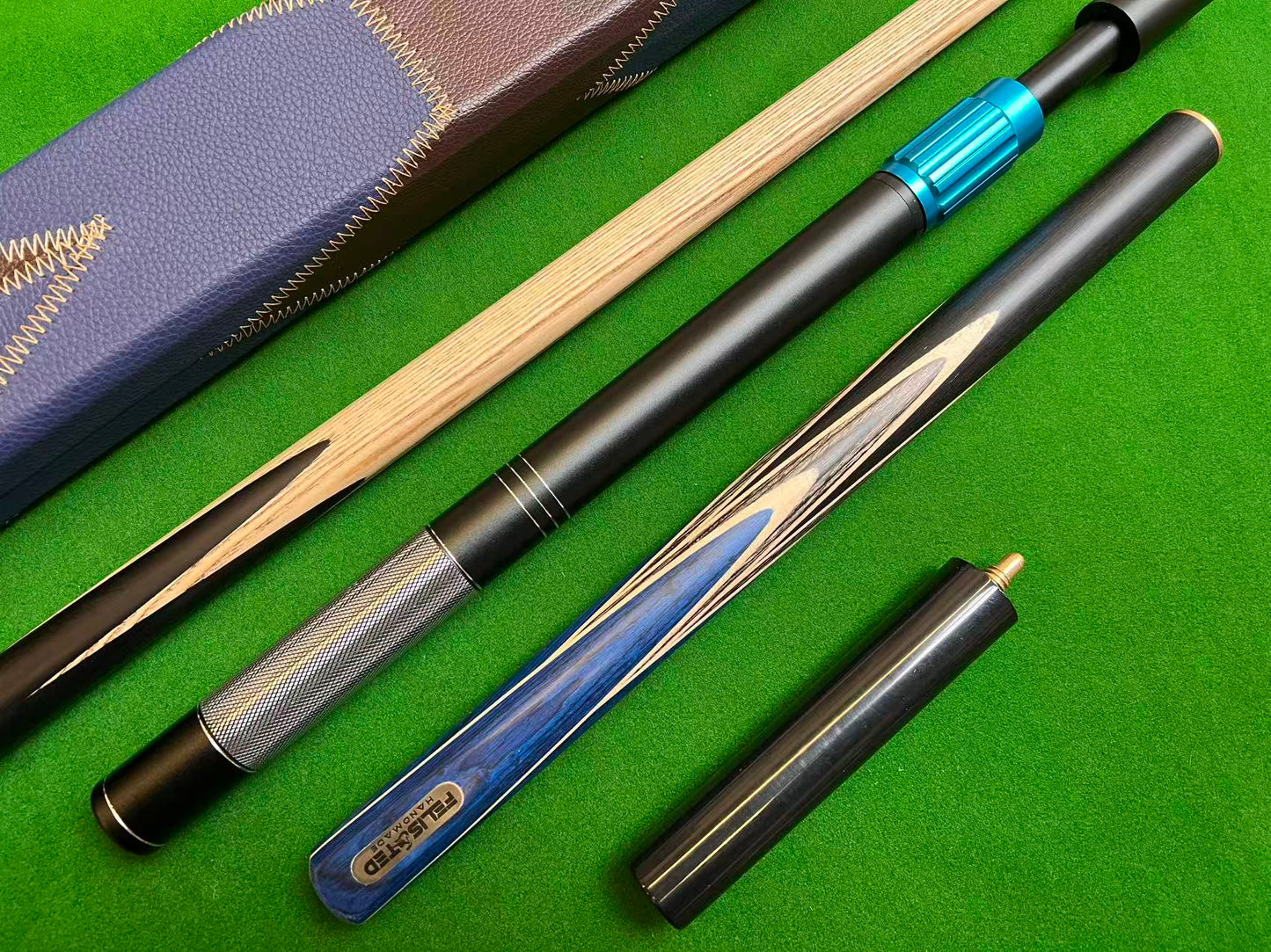 58“ FELIS N TED HANDMADE EBONY 3/4 JOINTED SNOOKER CUE COMPLETE SET WITH CASE AND TELESCOPIC EXTENSION