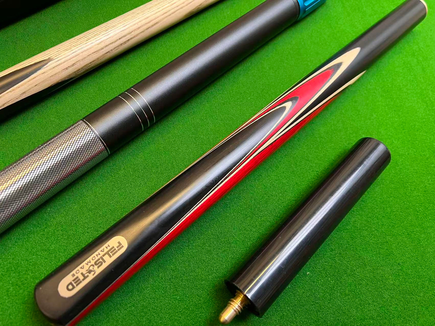 58“ FELIS N TED HANDMADE EBONY 3/4 JOINTED SNOOKER CUE COMPLETE SET WITH CASE AND TELESCOPIC EXTENSION