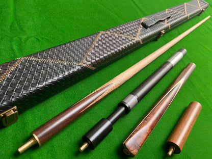 Handmade 3/4 Burl wood snooker cue full set with case & extensions w5