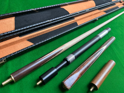 Handmade 3/4 Burl wood snooker cue full set with case & extensions w5