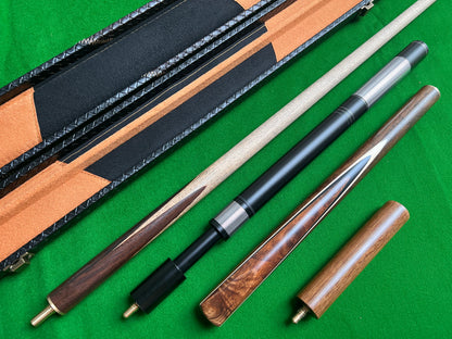 Handmade 3/4 Burl wood snooker cue full set with case & extensions w5