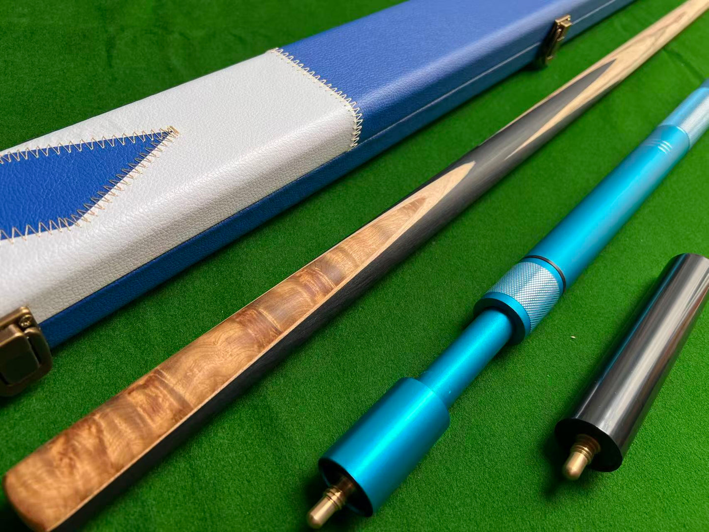 ONE PIECE BURR WOOD ASH SHAFT HANDMADE SNOOKER CUE SET WITH CASE AND EXTENSIONS