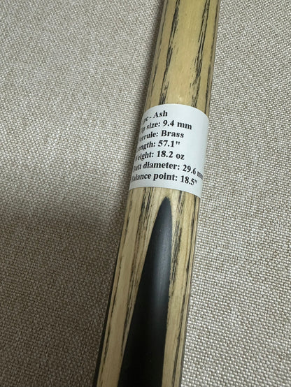 Handmade Pro One Piece Black Ebony Cue 9.4 mm Tip