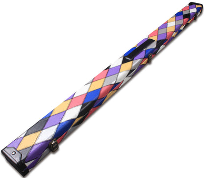 3/4 HARLEQUIN HANDMADE HARD DIAMOND CUE CASE MULTI COLOURED - SNOOKER OR POOL CUES E6121-3