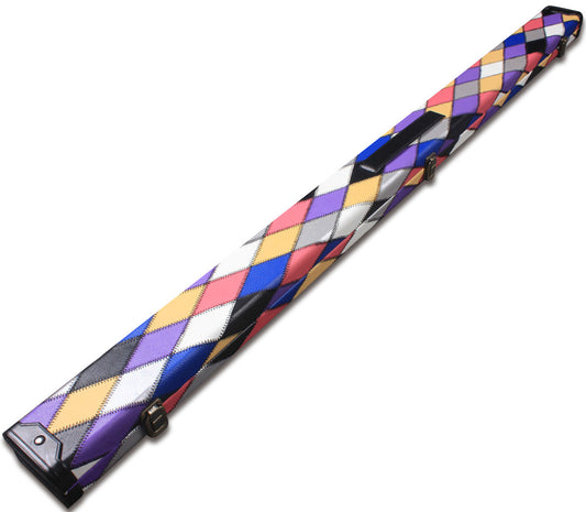 3/4 HARLEQUIN HANDMADE HARD DIAMOND CUE CASE MULTI COLOURED - SNOOKER OR POOL CUES E6121-3