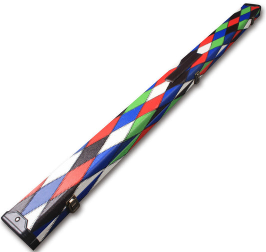 3/4 HARLEQUIN HANDMADE HARD DIAMOND CUE CASE MULTI COLOURED - SNOOKER OR POOL CUES E6121-2