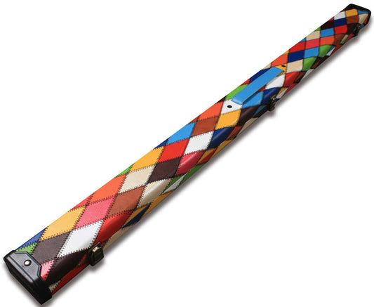 3/4 HARLEQUIN HANDMADE HARD DIAMOND CUE CASE MULTI COLOURED - SNOOKER OR POOL CUES E6121-5