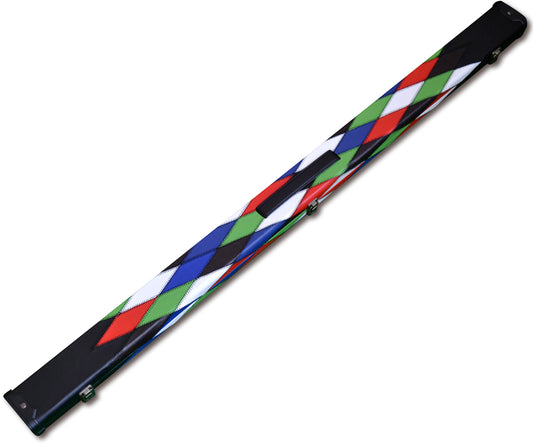 3/4 HARLEQUIN HANDMADE HARD DIAMOND CUE CASE MULTI COLOURED - SNOOKER OR POOL CUES E6121-1